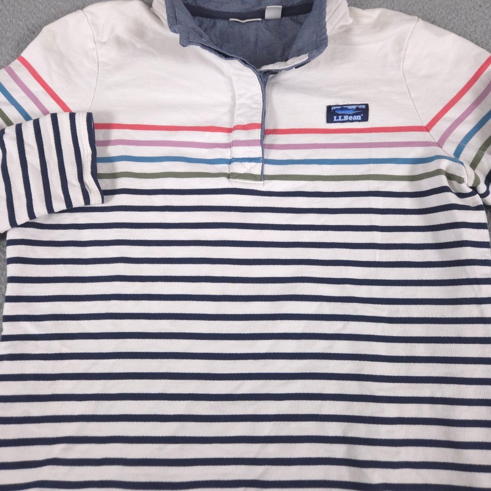 LL Bean Polo Shirt Womens L Signature Original Cotton Rugby Striped Multi-Color